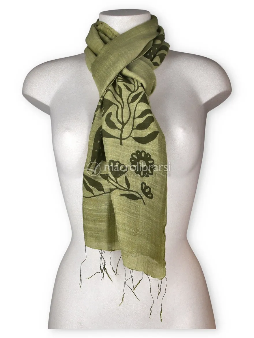 Foulard Cotone e Seta Stampa Foresta - Verde Oliva