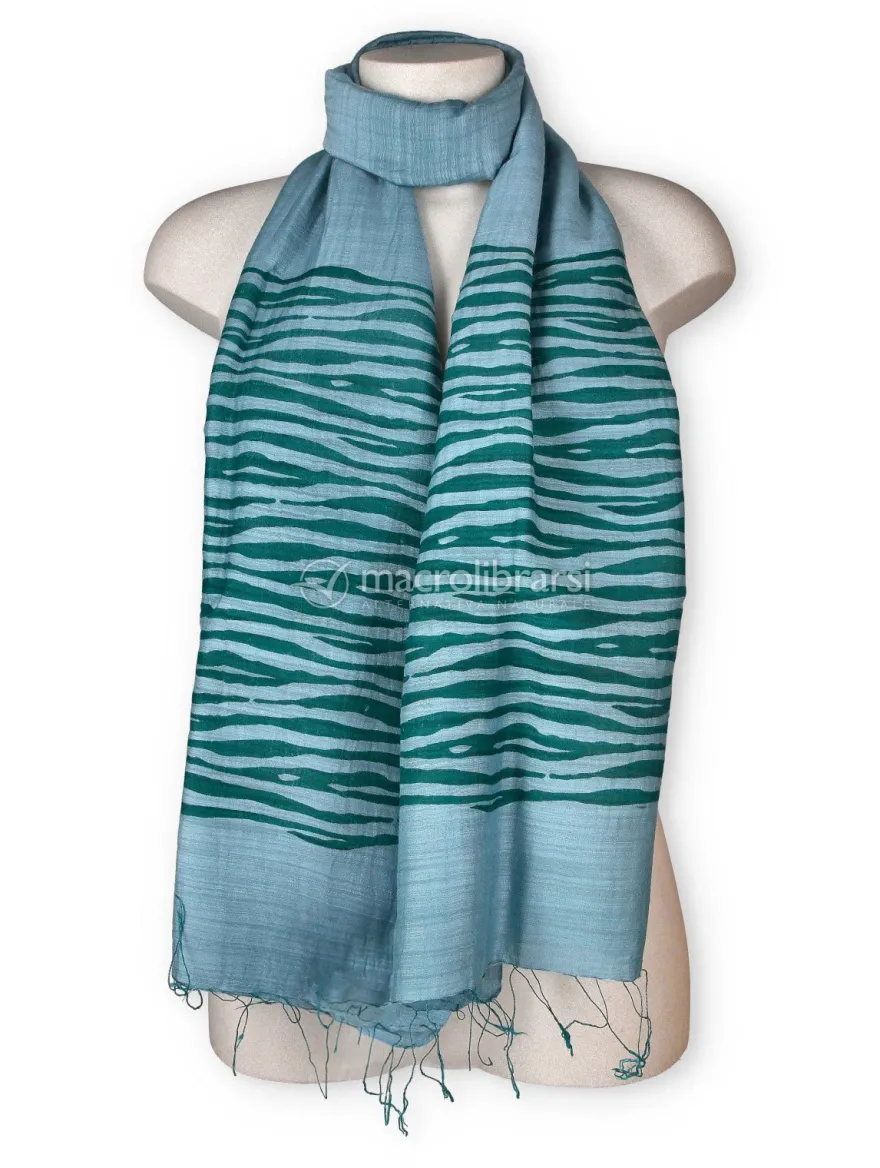 Foulard Cotone e Seta Stampa Onde Verde Acqua
