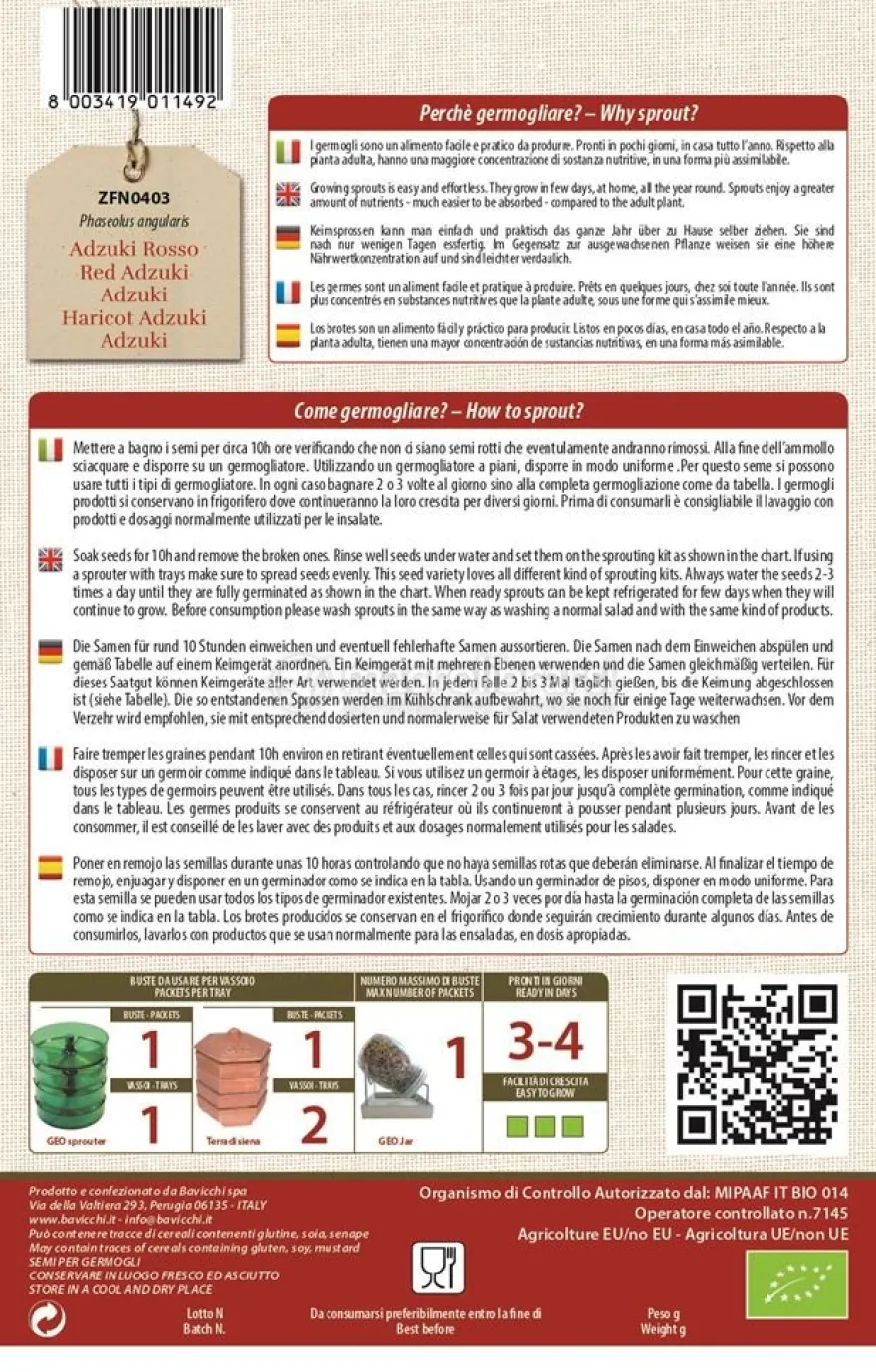Germogli di Adzuki Rosso Bio