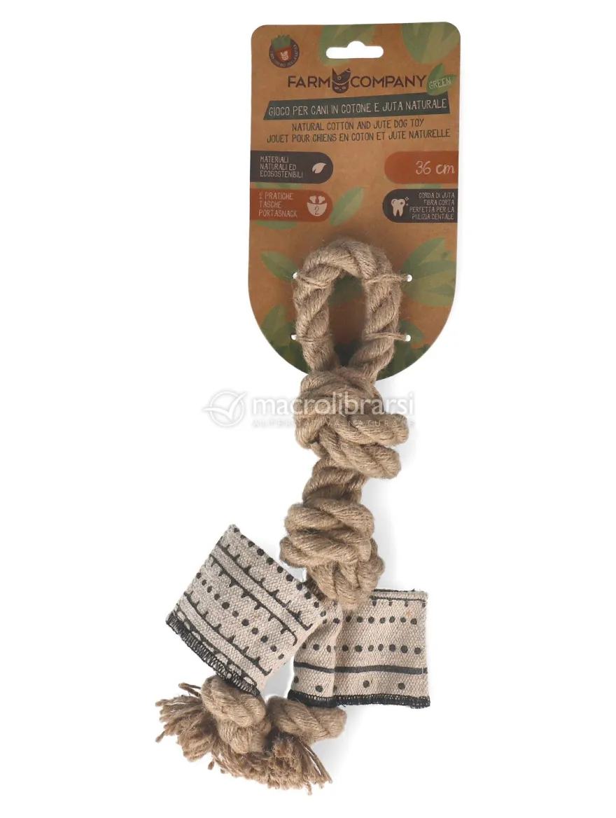Gioco per Cani Corda in Juta 4 Nodi e 2 Tasche Porta Snack