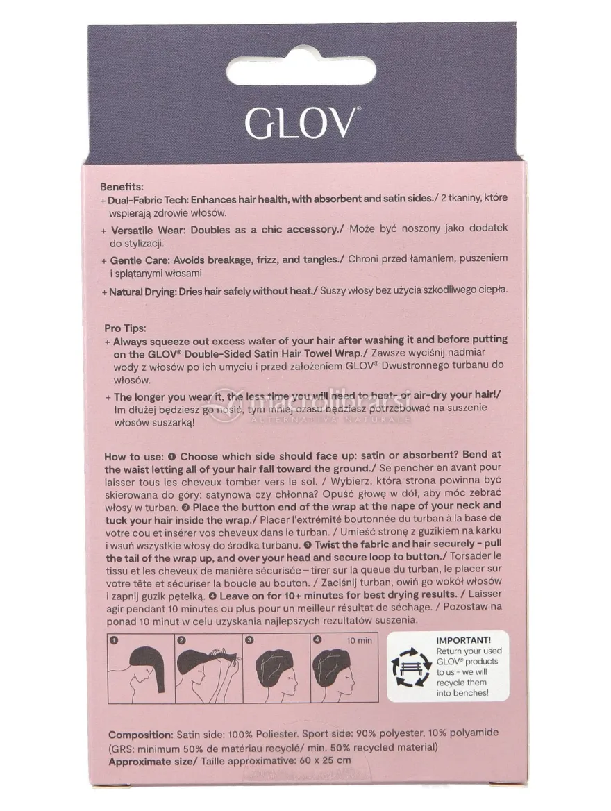 GLOV® Sport & Satin Turbante Asciugacapelli Rosa