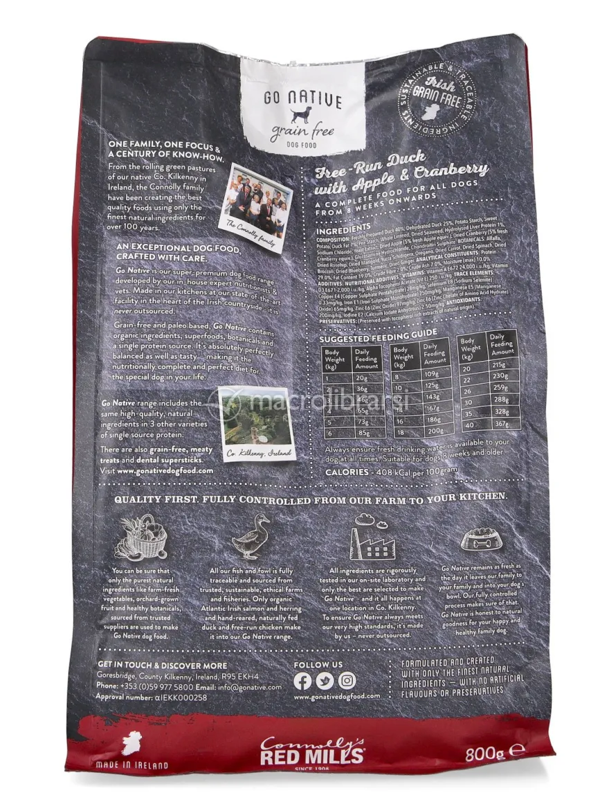 Go Native Adult Anatra, Mela e Mirtillo Rosso per Cani - 800g