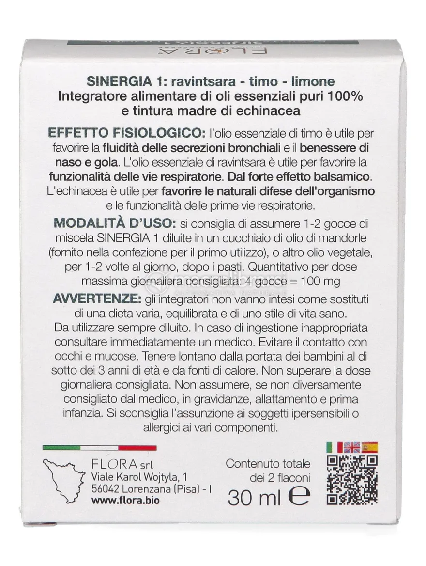 Integraflor - Sinergia 1: Miscela Ravintsara, Timo e Limone Bio + Olio di Mandorle Dolci Bio