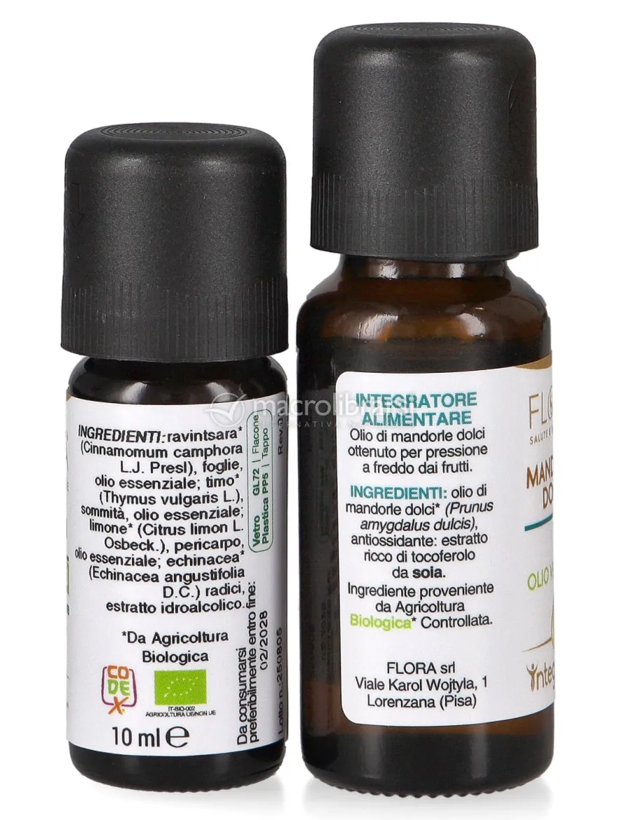 Integraflor - Sinergia 1: Miscela Ravintsara, Timo e Limone Bio + Olio di Mandorle Dolci Bio