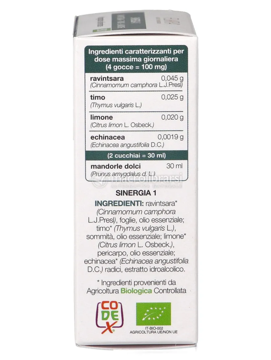 Integraflor - Sinergia 1: Miscela Ravintsara, Timo e Limone Bio + Olio di Mandorle Dolci Bio