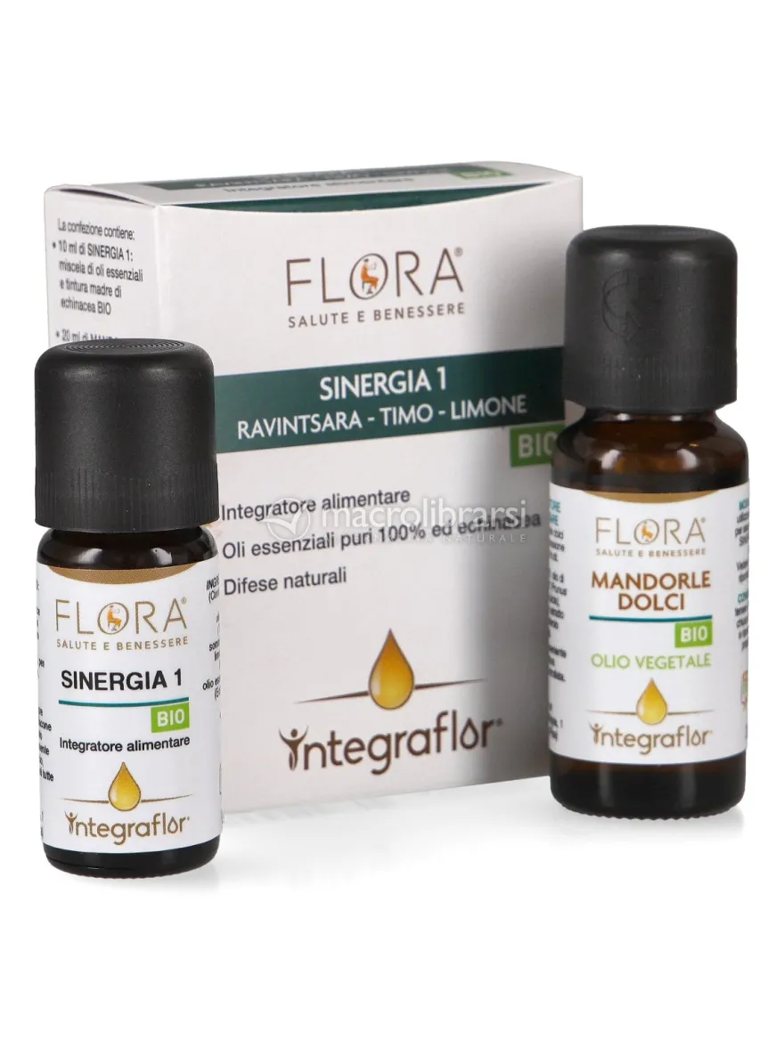 Integraflor - Sinergia 1: Miscela Ravintsara, Timo e Limone Bio + Olio di Mandorle Dolci Bio