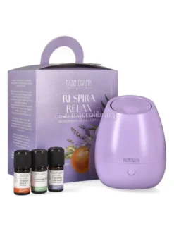 Kit Respira Relax - Diffusore a Ultrasuoni Bloom Viola + 3 Oli Essenziali Arancio Dolce, Lemongrass