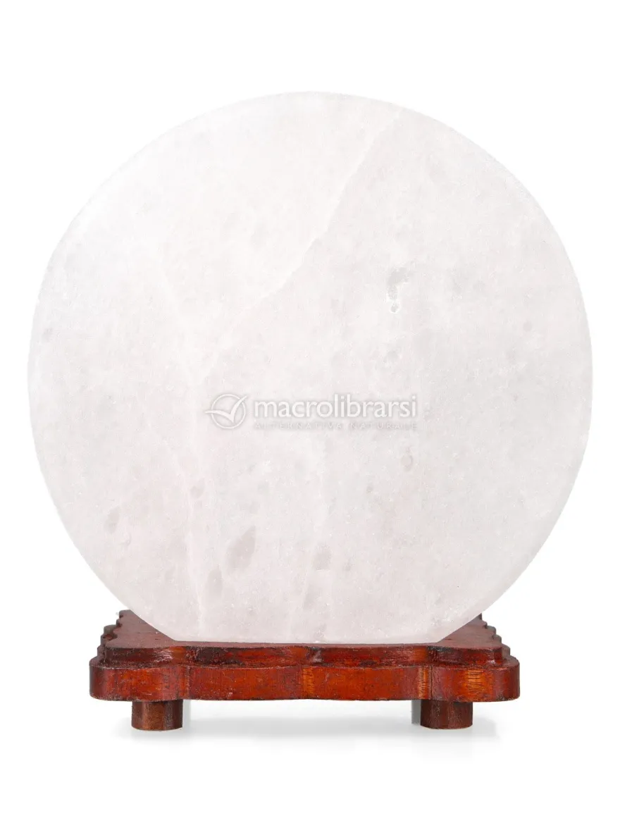 Lampada di Sale Bianca Tonda con Base in Legno - Gatti