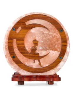 Lampada di Sale Tonda con Base in Legno - Luna
