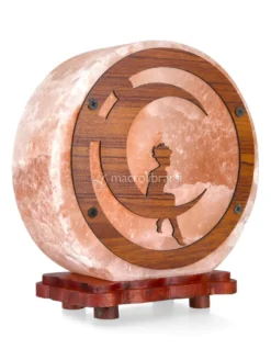 Lampada di Sale Tonda con Base in Legno - Luna