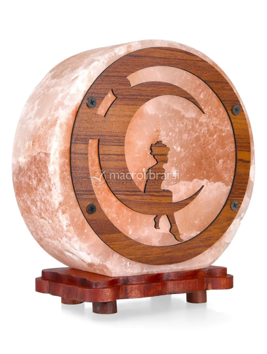 Lampada di Sale Tonda con Base in Legno - Luna