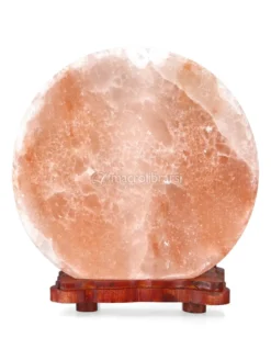 Lampada di Sale Tonda con Base in Legno - Luna