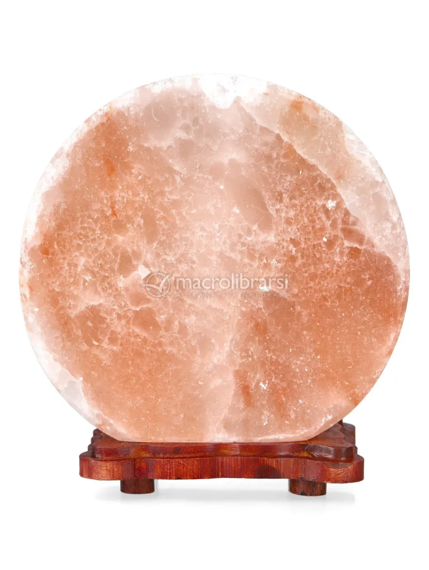 Lampada di Sale Tonda con Base in Legno - Luna