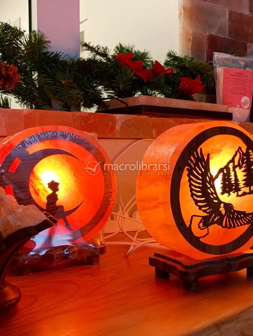 Lampada di Sale Tonda con Base in Legno - Luna
