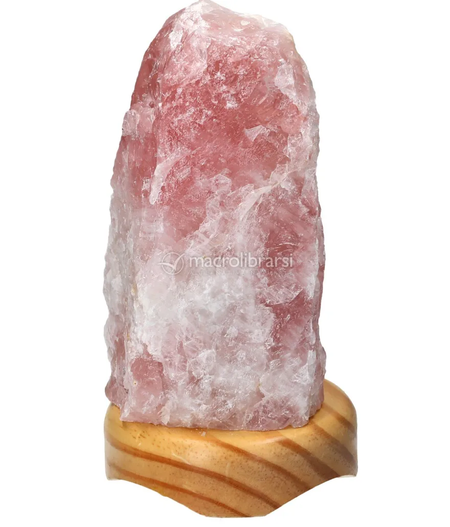 Lampada in Quarzo Rosa con Base in Legno
