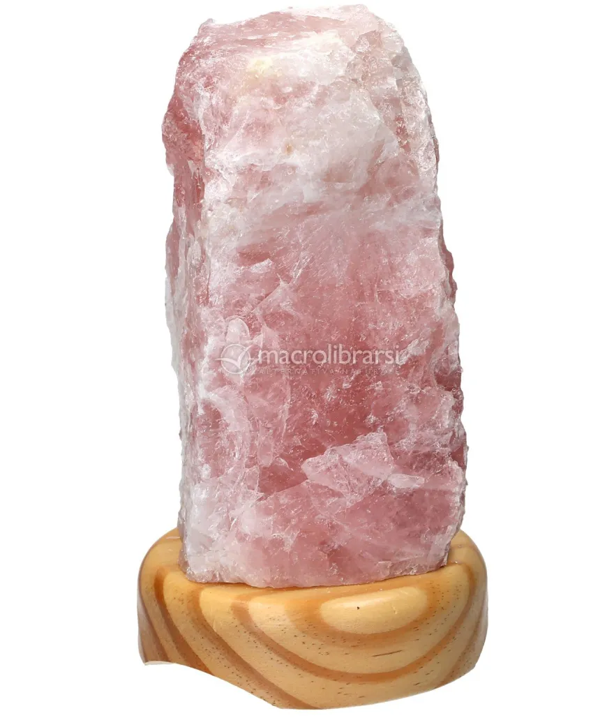 Lampada in Quarzo Rosa con Base in Legno