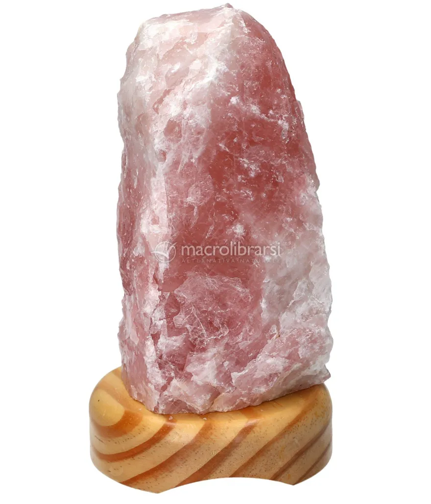 Lampada in Quarzo Rosa con Base in Legno