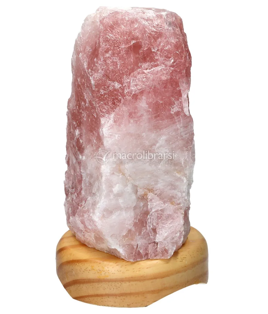 Lampada in Quarzo Rosa con Base in Legno