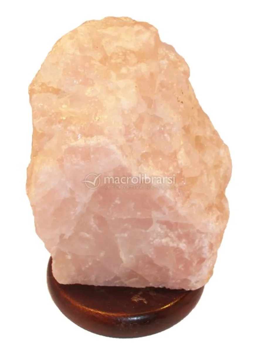 Lampada in Quarzo Rosa con Base in Legno