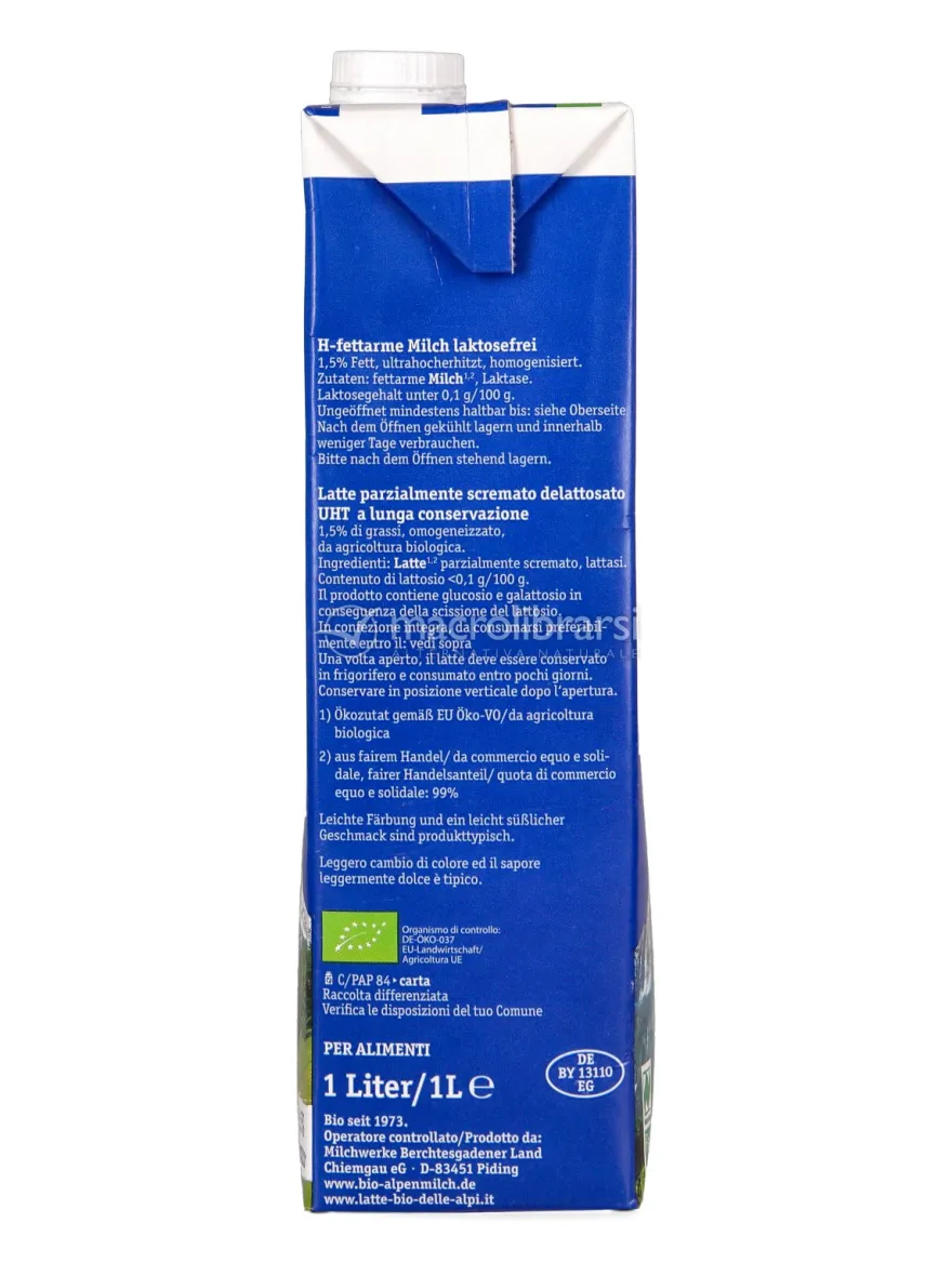 Latte Bio UHT - Parzialmente Scremato - Senza Lattosio