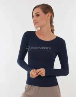 Maglia Girocollo in Tencel a maniche lunghe - Blu - Taglia L/XL