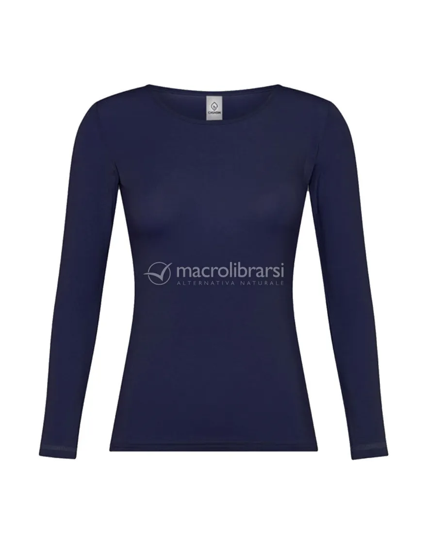 Maglia Girocollo in Tencel a maniche lunghe - Blu - Taglia L/XL