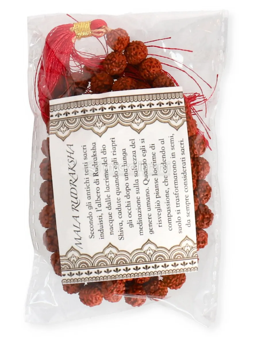Mala con Grani di Rudraksha con Nappina Rossa