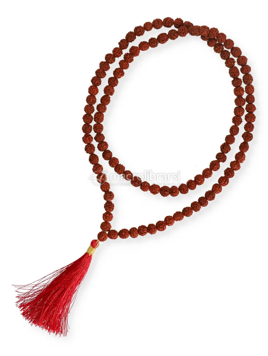 Mala con Grani di Rudraksha con Nappina Rossa