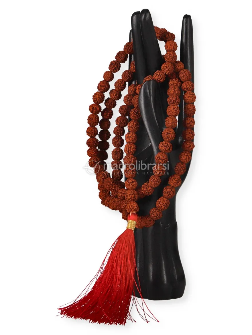 Mala con Grani di Rudraksha con Nappina Rossa