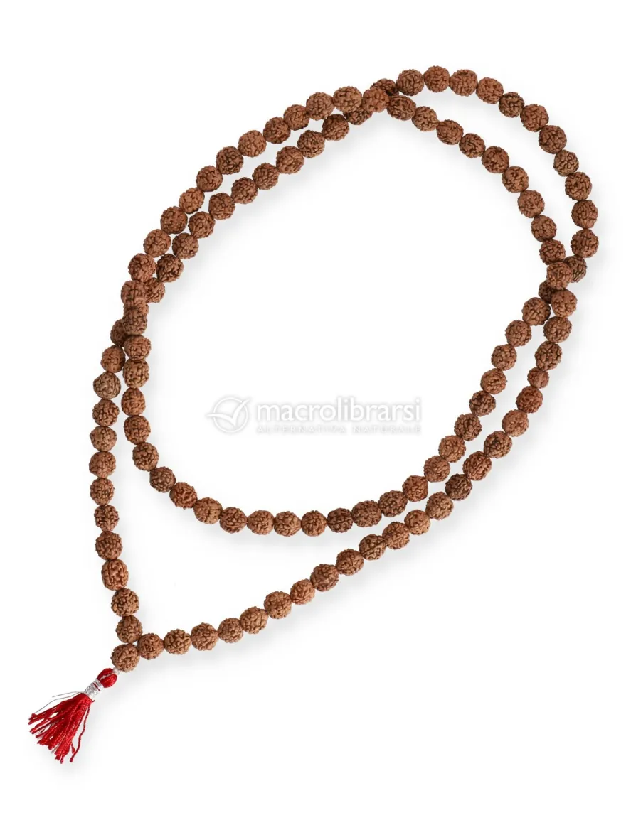 Mala con Grani di Rudraksha e Nappina Rossa
