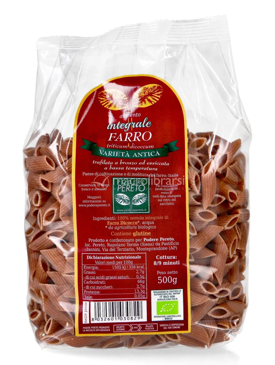 Mezze Penne di Farro Integrale Triticum Dicoccum