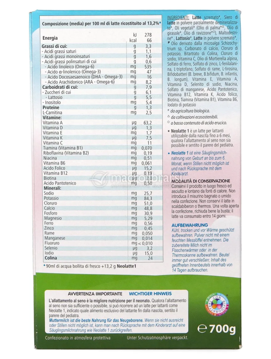Neolatte 1 - Latte in Polvere per Lattanti Bio