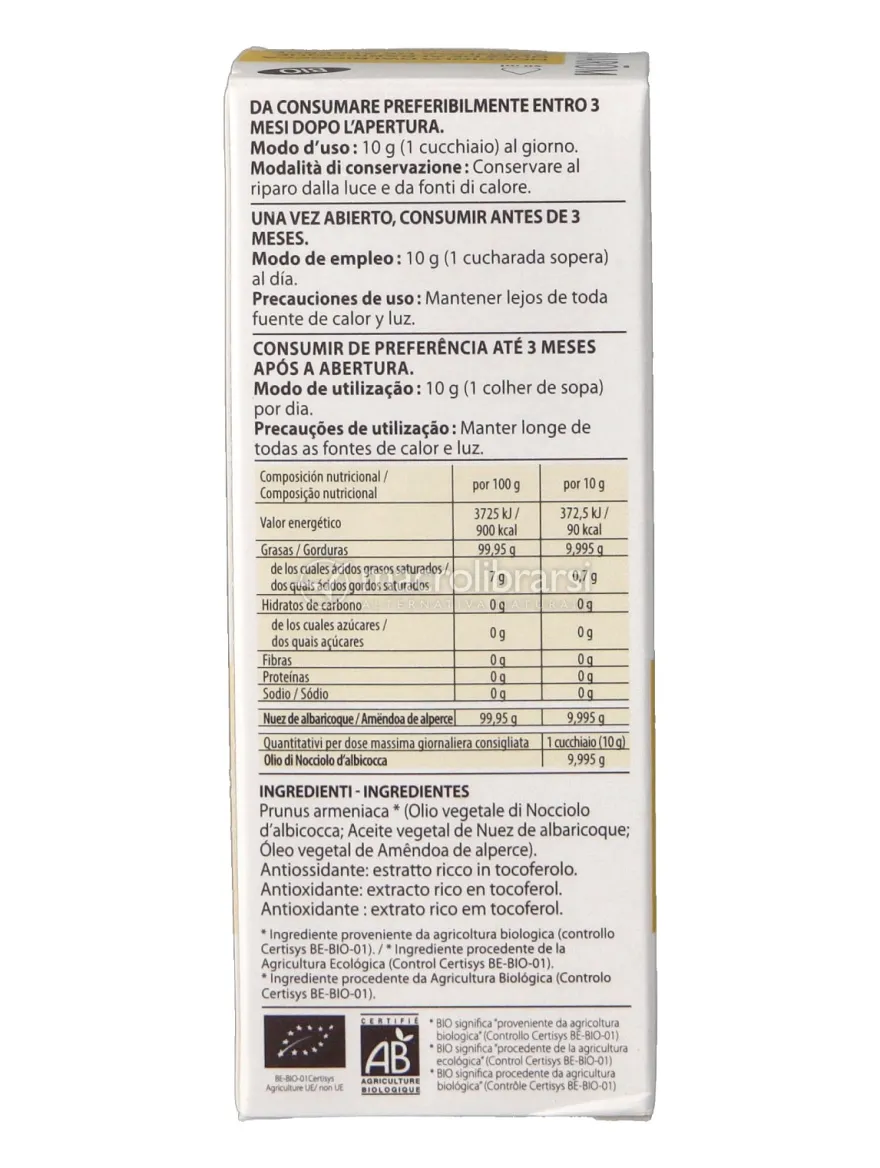 Olio Vegetale di Nocciolo d'Albicocca Bio
