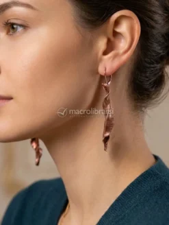 Orecchini in Rame "Demetra" a Forma di Foglia con Monachina in Argento 925