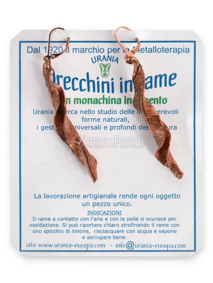 Orecchini in Rame "Demetra" a Forma di Foglia con Monachina in Argento 925