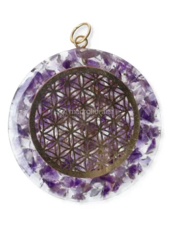 Orgonite Ciondolo Fiore della Vita - Ametista/Cristallo di Rocca