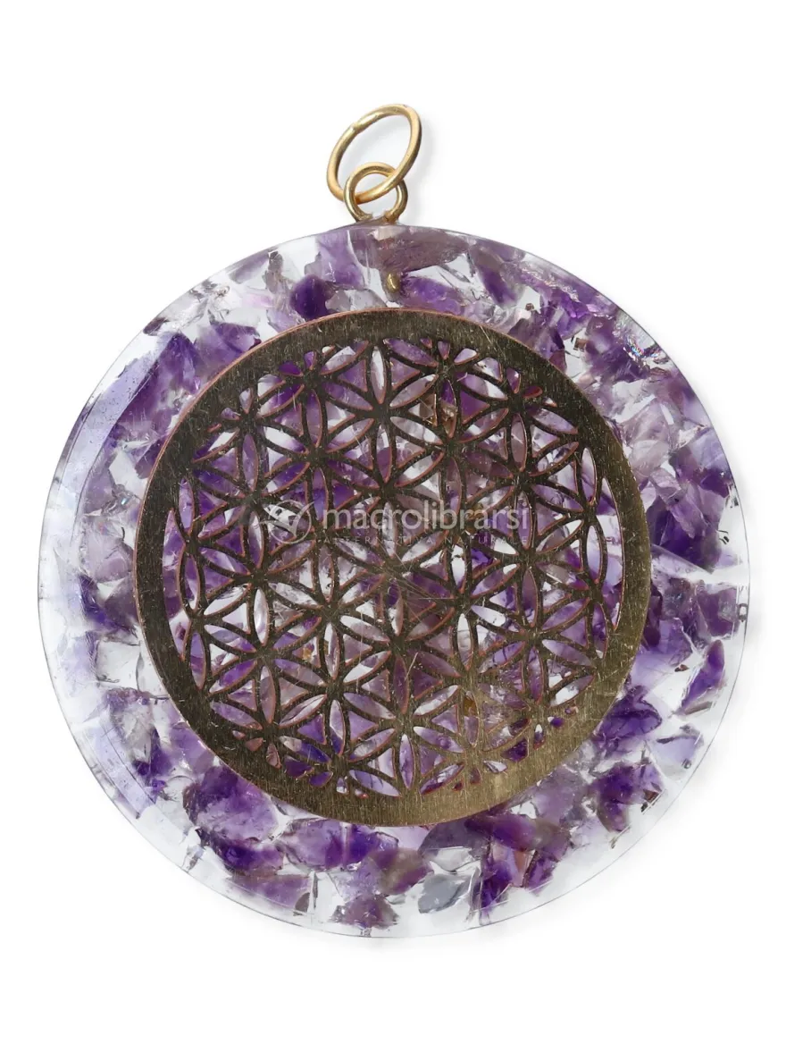 Orgonite Ciondolo Fiore della Vita - Ametista/Cristallo di Rocca