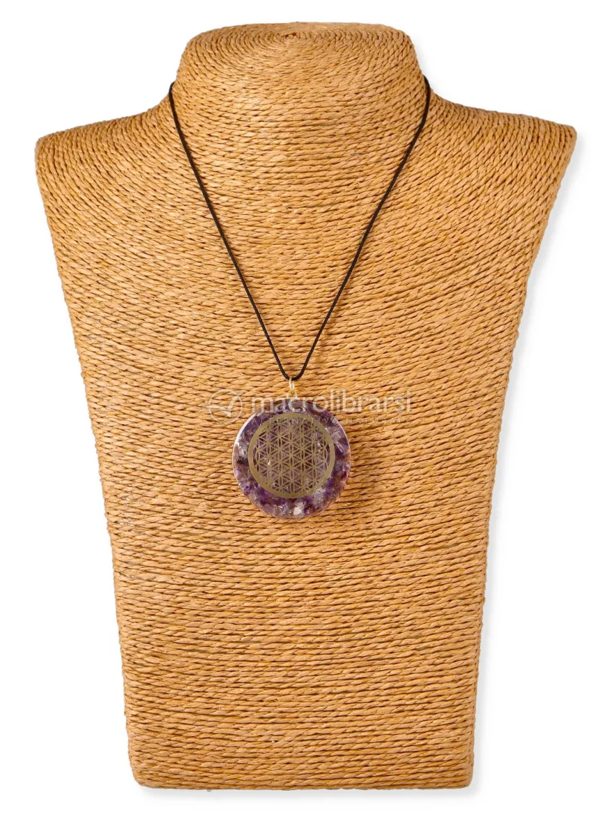 Orgonite Ciondolo Fiore della Vita - Ametista/Cristallo di Rocca