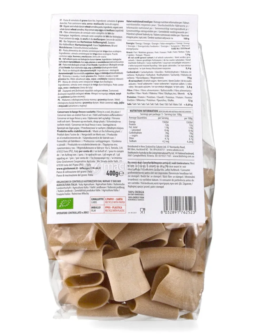 Paccheri di Grano Duro Semintegrale Bio