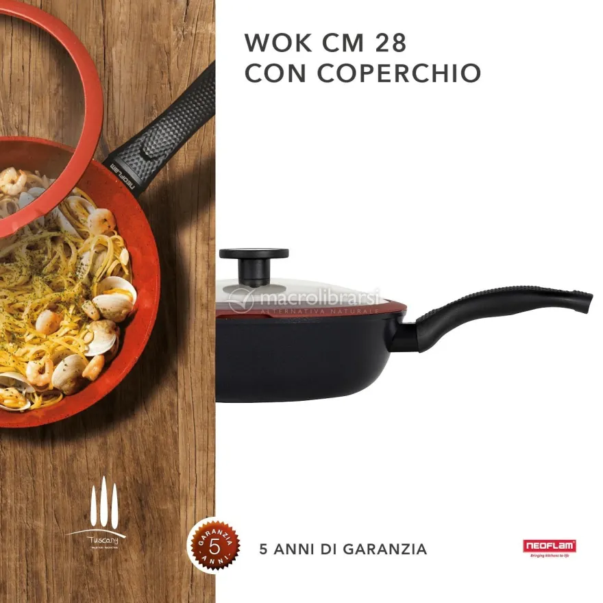 Padella Alta Wok 28 cm con Coperchio - Tuscany Line
