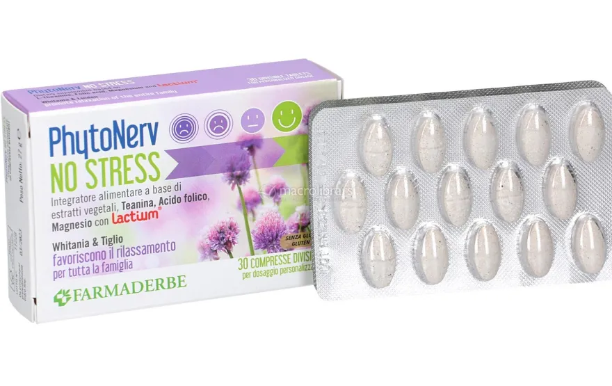 Phytonerv No Stress - Integratore con estratti di Teanina, Acido Folico, Magnesio con Lactium® in Compresse