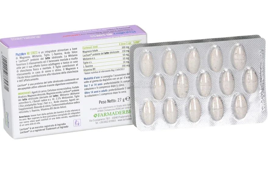 Phytonerv No Stress - Integratore con estratti di Teanina, Acido Folico, Magnesio con Lactium® in Compresse