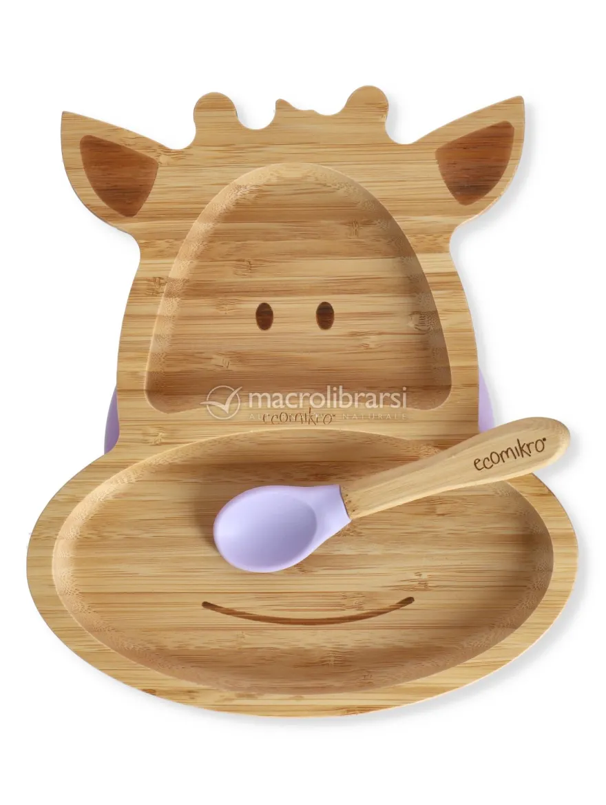 Piatto Giraffa in Bambù con Cucchiaio - Lilla