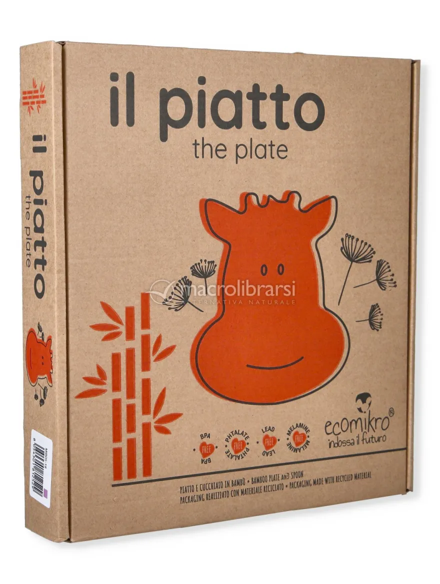 Piatto Giraffa in Bambù con Cucchiaio - Lilla