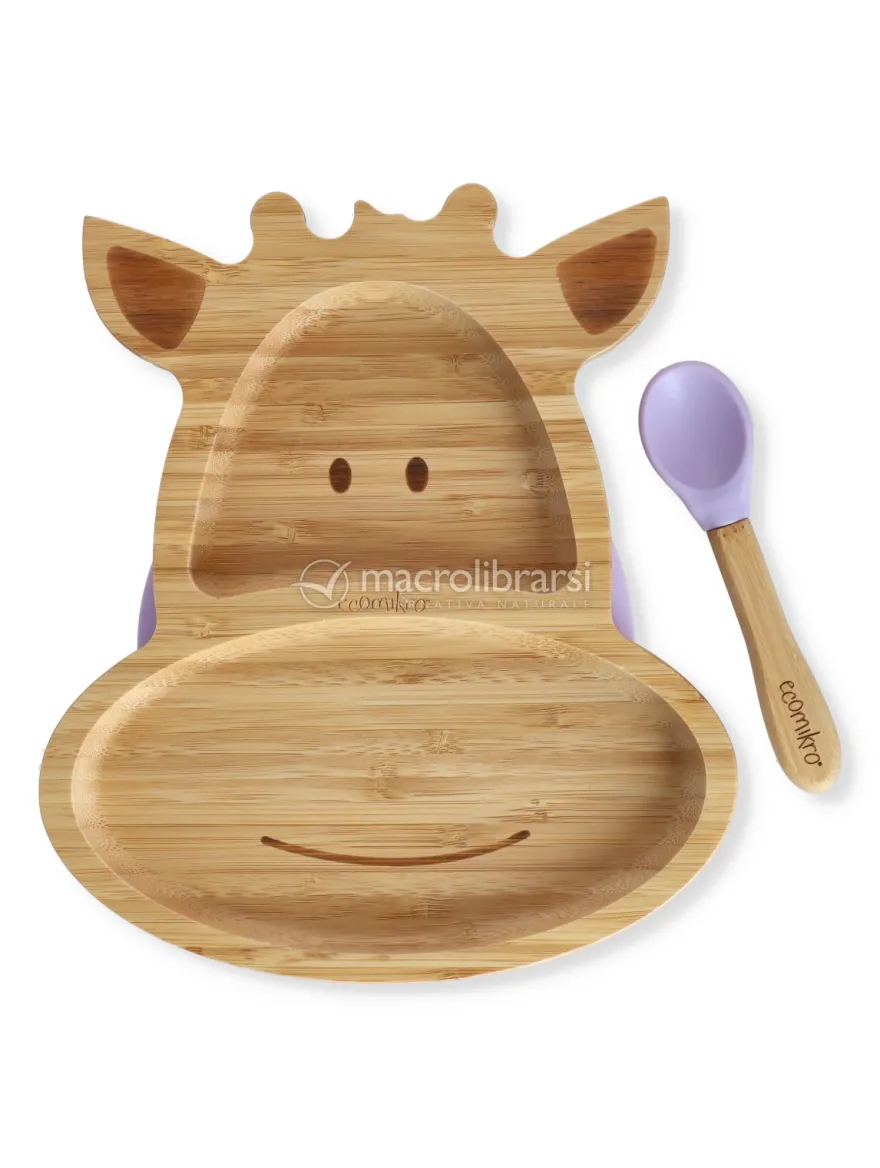 Piatto Giraffa in Bambù con Cucchiaio - Lilla