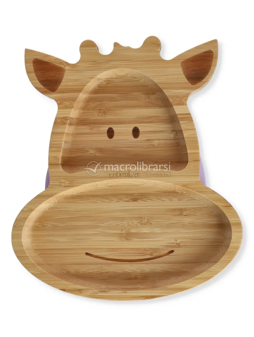 Piatto Giraffa in Bambù con Cucchiaio - Lilla