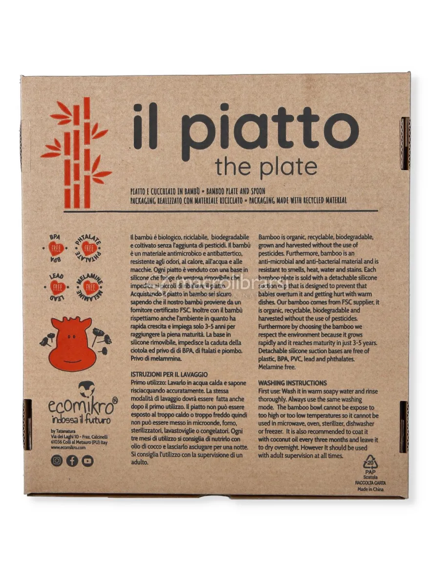 Piatto Giraffa in Bambù con Cucchiaio - Lilla