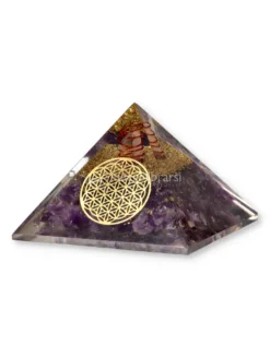 Piramide in Orgonite e Ametista - Fiore della Vita - Bassa