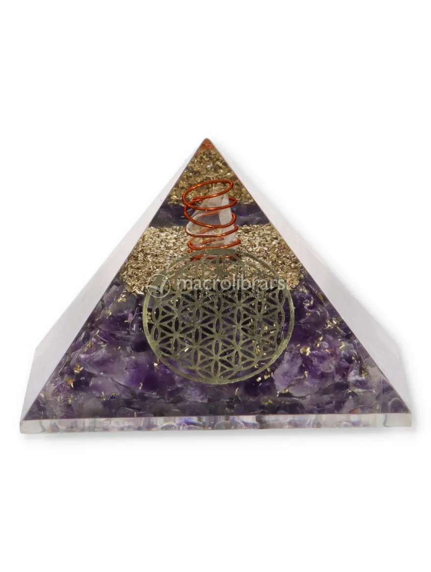 Piramide in Orgonite e Ametista - Fiore della Vita - Bassa