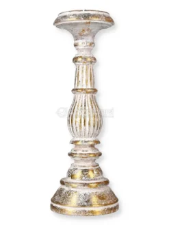 Portacandele Piccolo in Legno Bianco e Oro